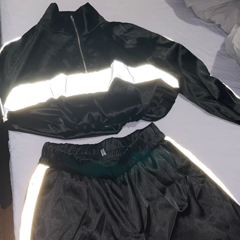 Two Piece “Satin” Outfit Set w Reflective Stripes